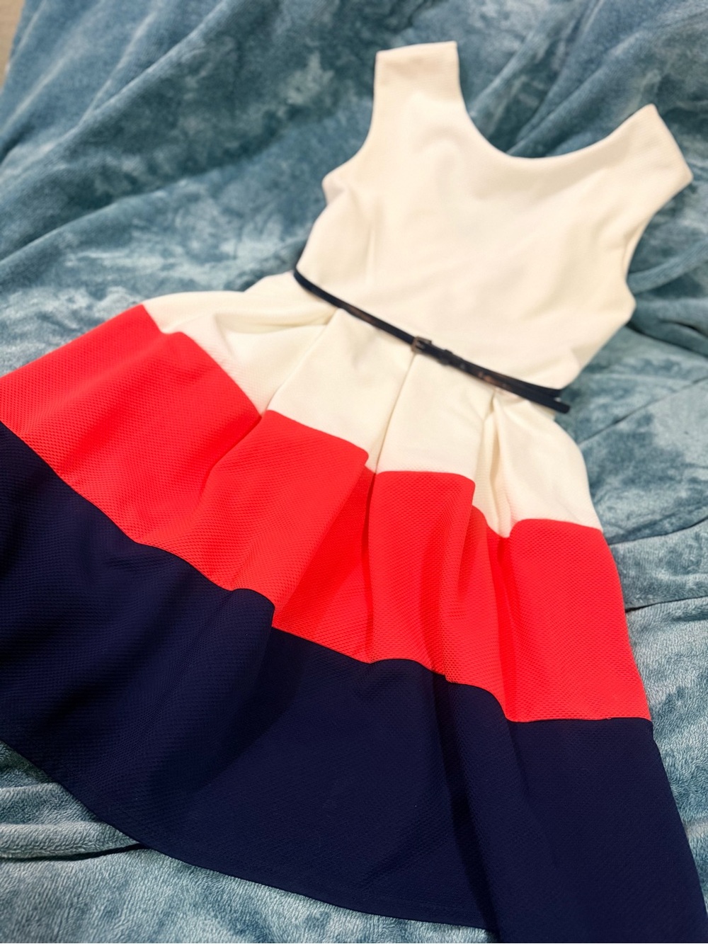 Tiana B. White, Coral & Navy Fit-and-Flare Midi Dress
